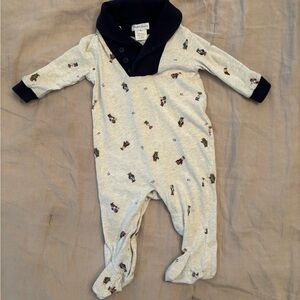 Ralph Lauren Light Gray Baby Footie with Classic Bears and Navy Accents / 6M